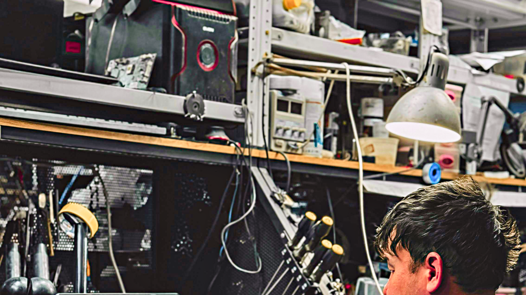 Desktop computers in a shop